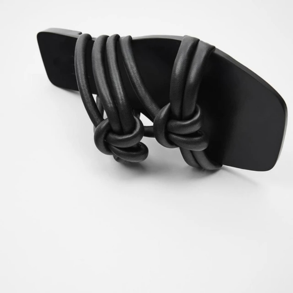 Zara Black Knot Leather Flat - Picture 2 of 6